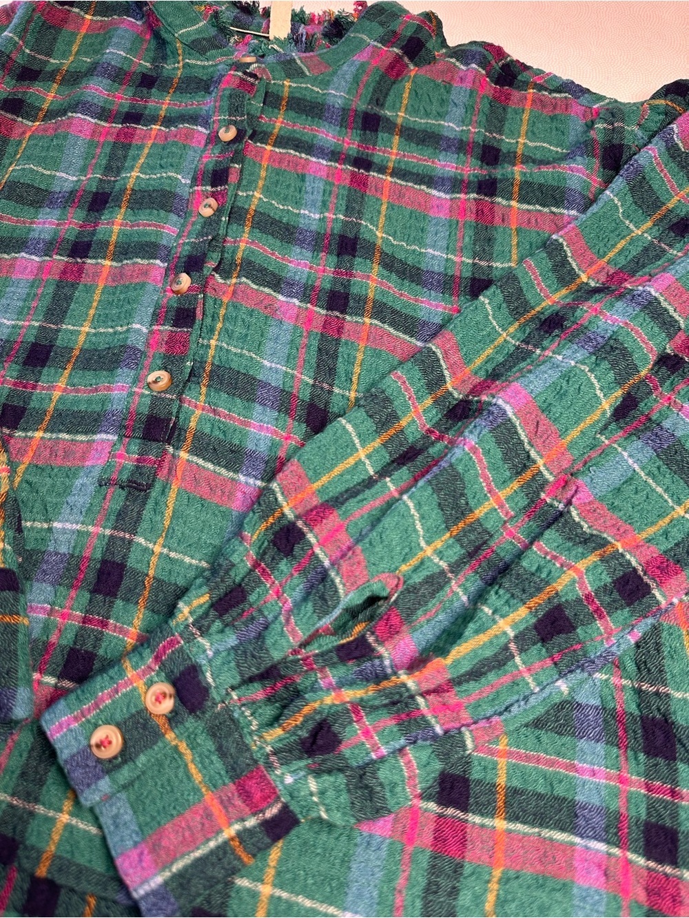 Pilcro Anthropologie Plaid Frayed Gauze Peasant Blouse Top Women’s M Boho - Picture 12 of 13